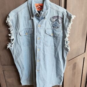 Men's 2009 Daytona Bike Week Light Blue Sleeveless Denim Shirt Jacket